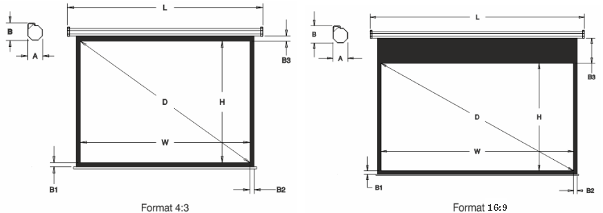 Projection Screen - Manual Auto Lock - Dimentions Drawing